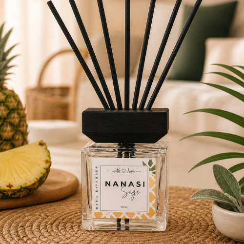 Nanasi Sage 100ml pineapple and sage reed diffuser by With Love Kenya