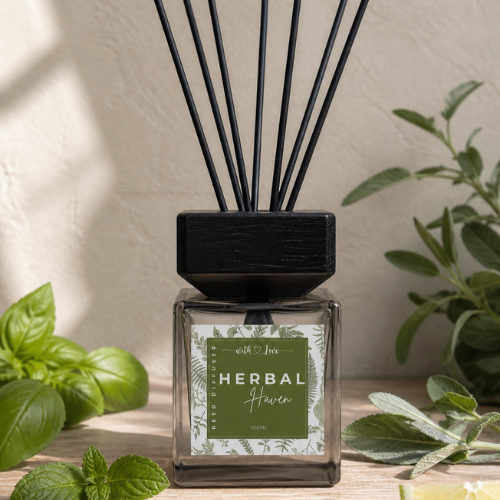 Herbal Haven 100ml basil, sage and mint reed diffuser by With Love Kenya